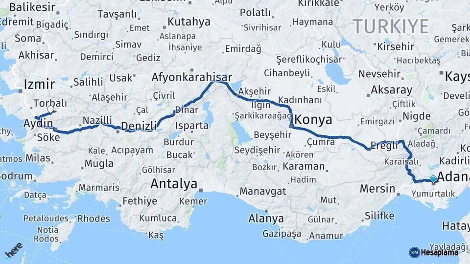 Adana Tire İzmir Arası Kaç Km - Yol Haritası