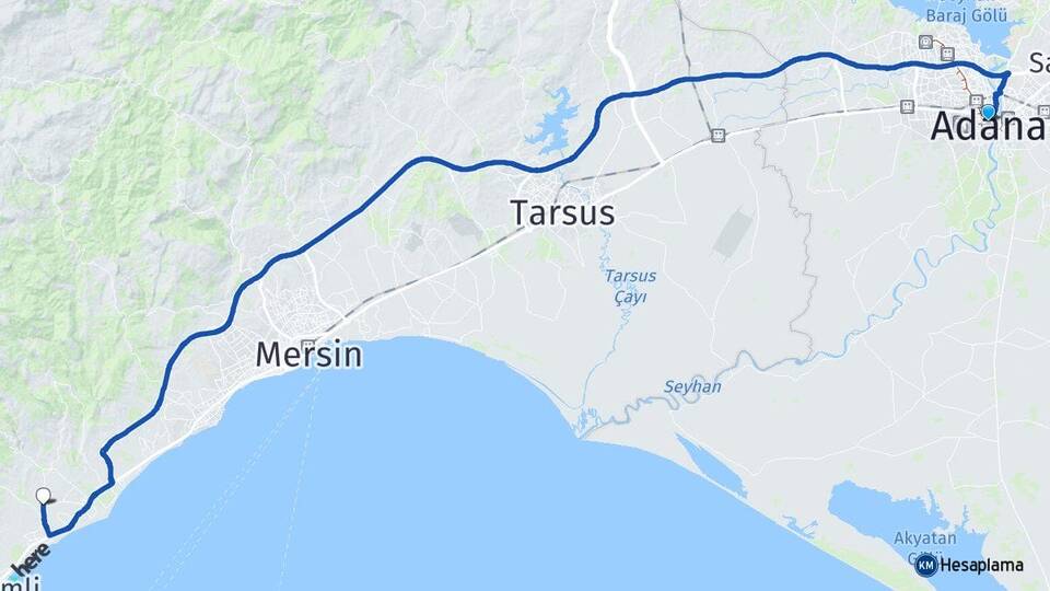 Adana Tömük Erdemli Mersin Arası Kaç Km - Yol Haritası