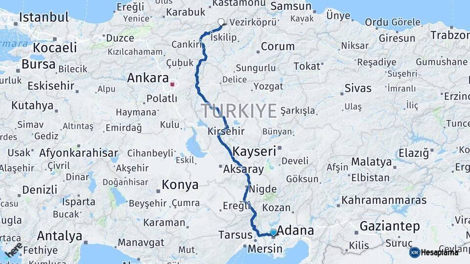 Adana Tosya Kastamonu Arası Kaç Km - Yol Haritası