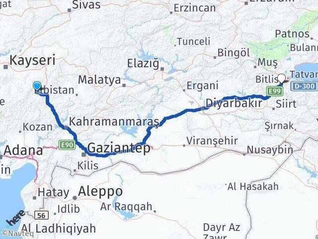 Adana Tufanbeyli Bitlis Arası Kaç Km - Yol Haritası