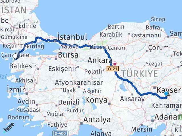 Adana Tufanbeyli Çanakkale Arası Kaç Km - Yol Haritası