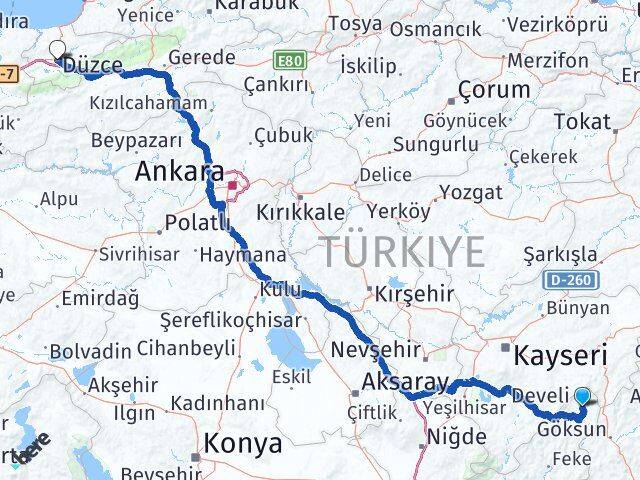 Adana Tufanbeyli Düzce Arası Kaç Km - Yol Haritası