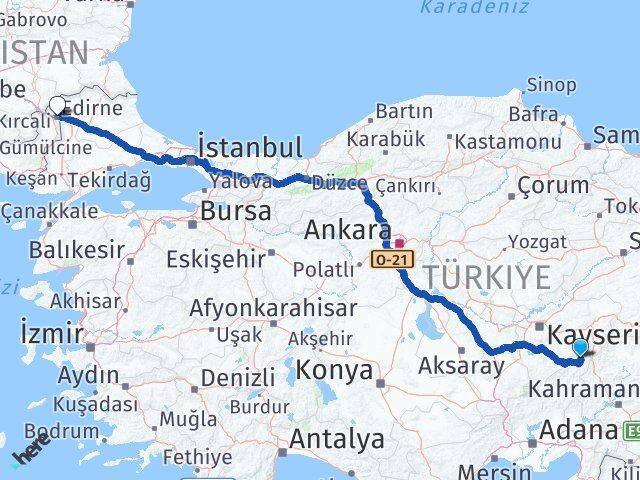 Adana Tufanbeyli Edirne Arası Kaç Km - Yol Haritası