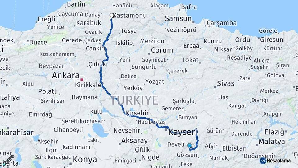 Adana Tufanbeyli Kastamonu Arası Kaç Km - Yol Haritası