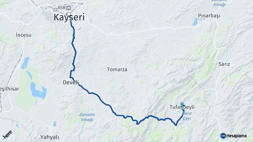 Adana Tufanbeyli Kayseri Arası Kaç Km - Yol Haritası
