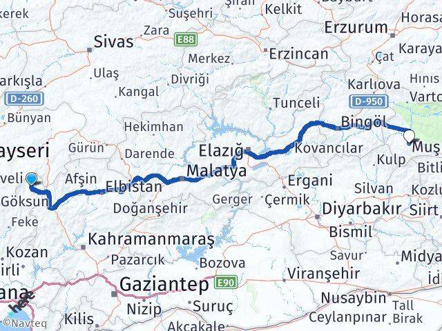 Adana Tufanbeyli Muş Arası Kaç Km - Yol Haritası
