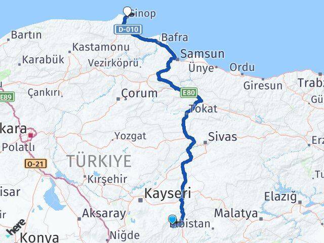Adana Tufanbeyli Sinop Arası Kaç Km - Yol Haritası