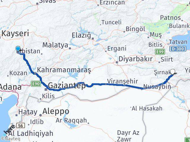 Adana Tufanbeyli Şırnak Arası Kaç Km - Yol Haritası