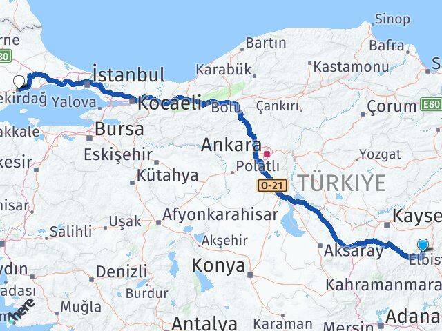 Adana Tufanbeyli Tekirdağ Arası Kaç Km - Yol Haritası