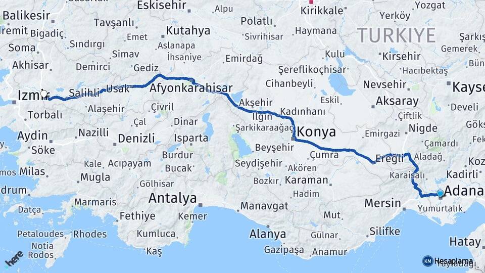 Adana Turgutlu Manisa Arası Kaç Km - Yol Haritası
