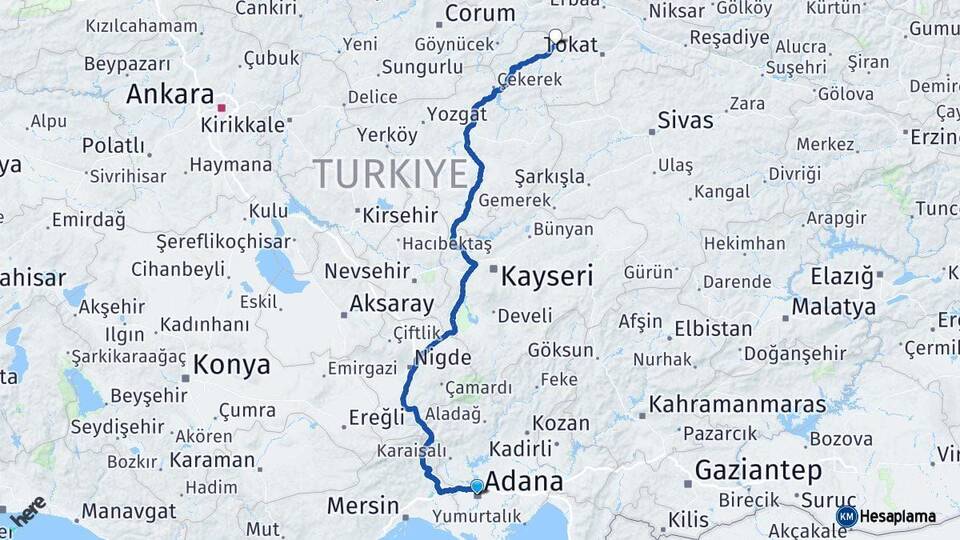 Adana Turhal Tokat Arası Kaç Km - Yol Haritası