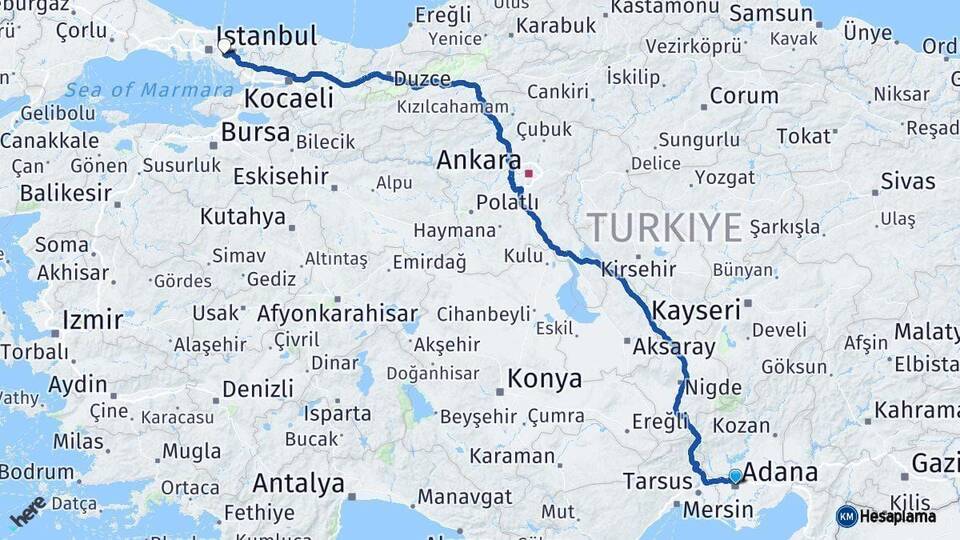 Adana Ümraniye İstanbul Arası Kaç Km - Yol Haritası