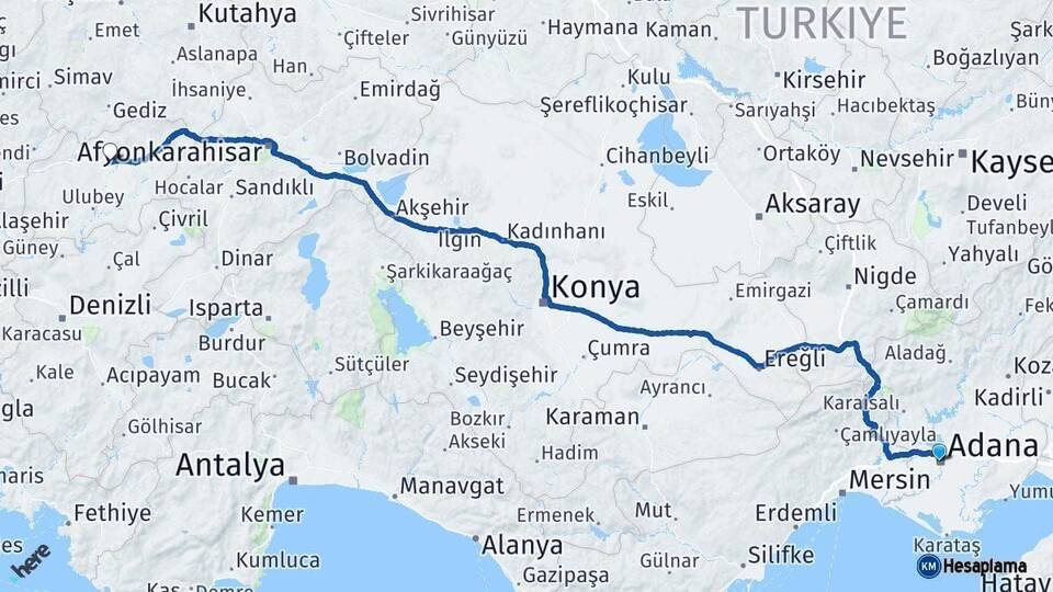 Adana Uşak Arası Kaç Km - Yol Haritası