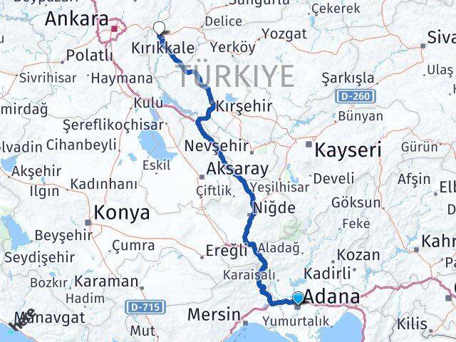 Adana Yahşihan Kırıkkale Arası Kaç Km - Yol Haritası