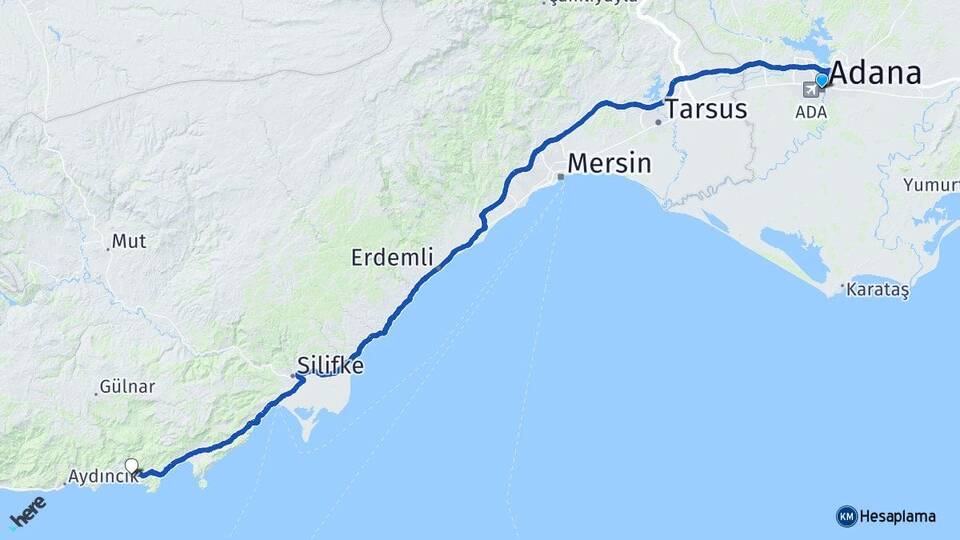 Adana Yanışlı Gülnar Mersin Arası Kaç Km - Yol Haritası