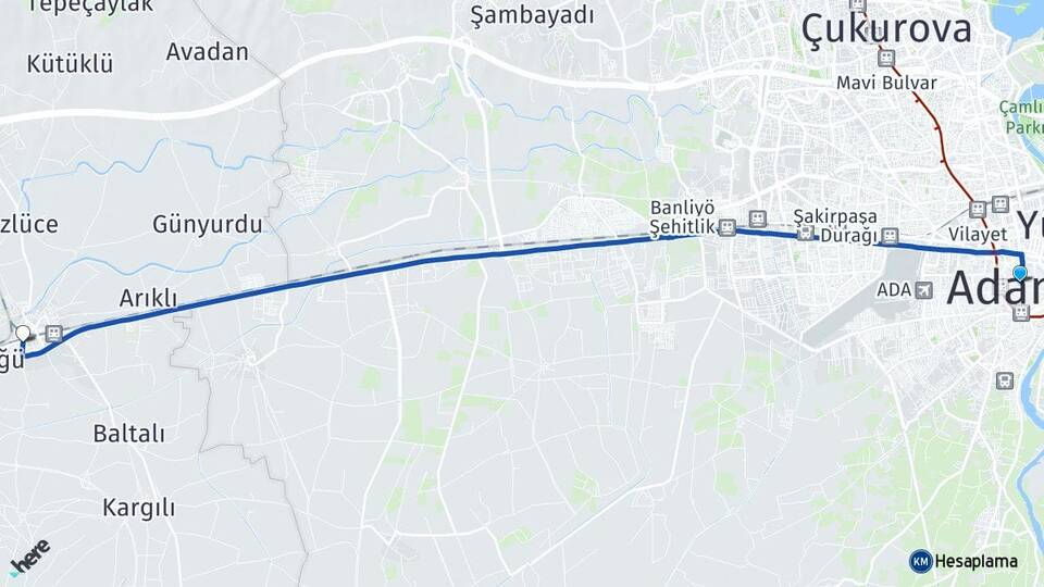 Adana Yenice Tarsus Mersin Arası Kaç Km - Yol Haritası
