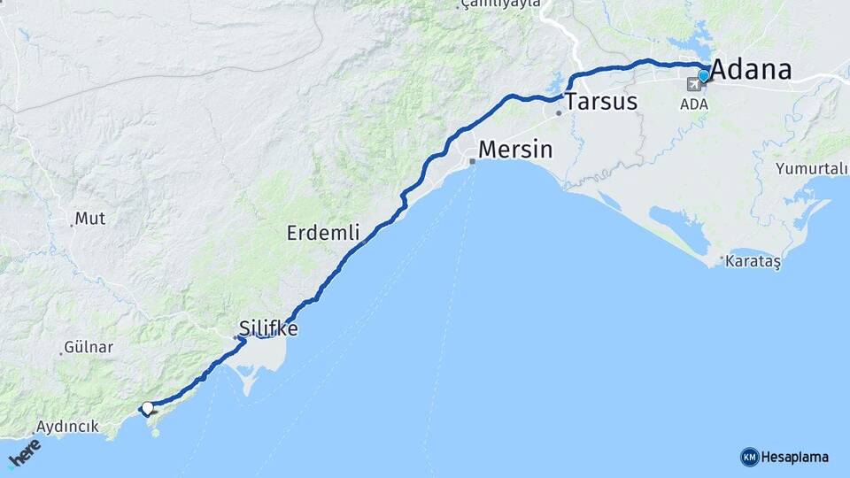 Adana Yeşilovacık Silifke Mersin Arası Kaç Km - Yol Haritası