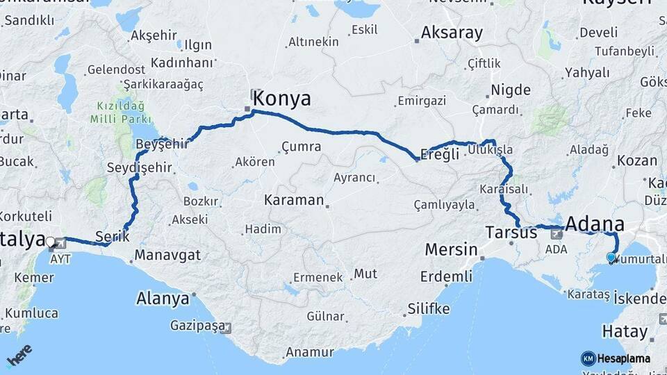 Yumurtalık Antalya Arası Kaç Km - Yol Tarifi