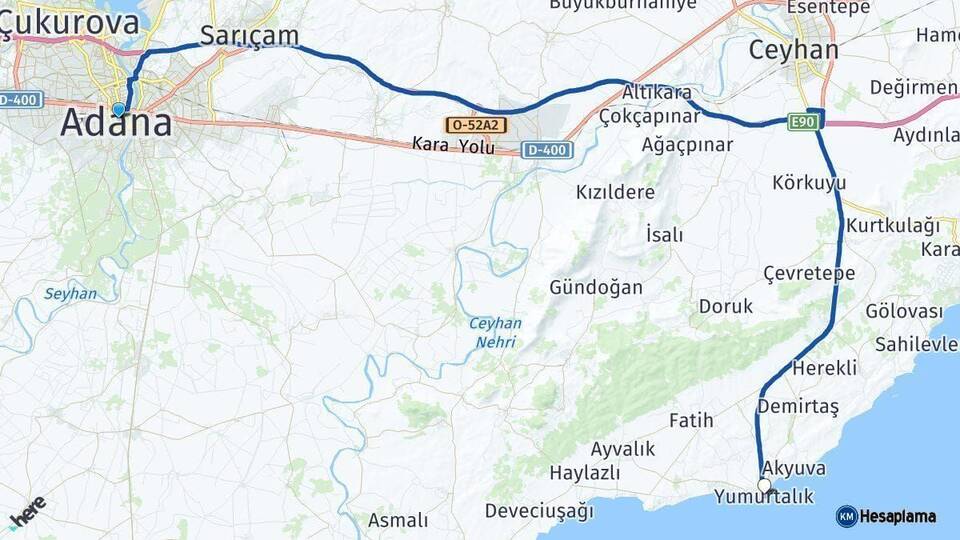 Adana Yumurtalık Arası Kaç Km - Yol Haritası