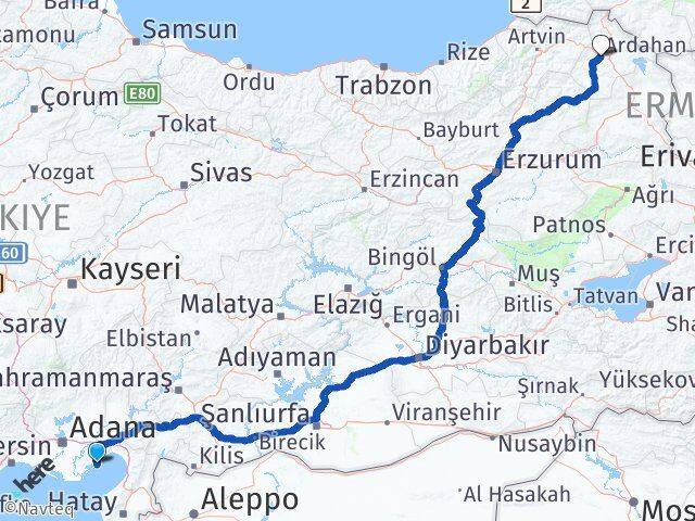 Adana Yumurtalık Ardahan Arası Kaç Km - Yol Haritası