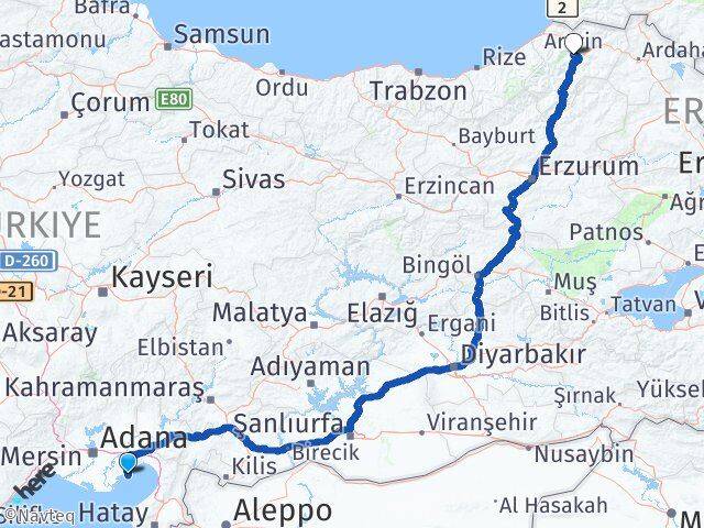 Adana Yumurtalık Artvin Arası Kaç Km - Yol Haritası