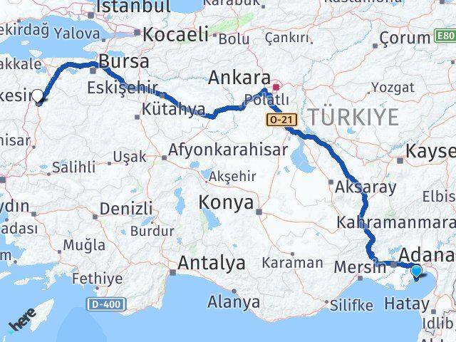 Adana Yumurtalık Balıkesir Arası Kaç Km - Yol Haritası