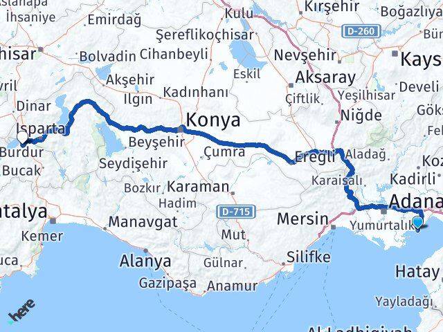 Adana Yumurtalık Burdur Arası Kaç Km - Yol Haritası
