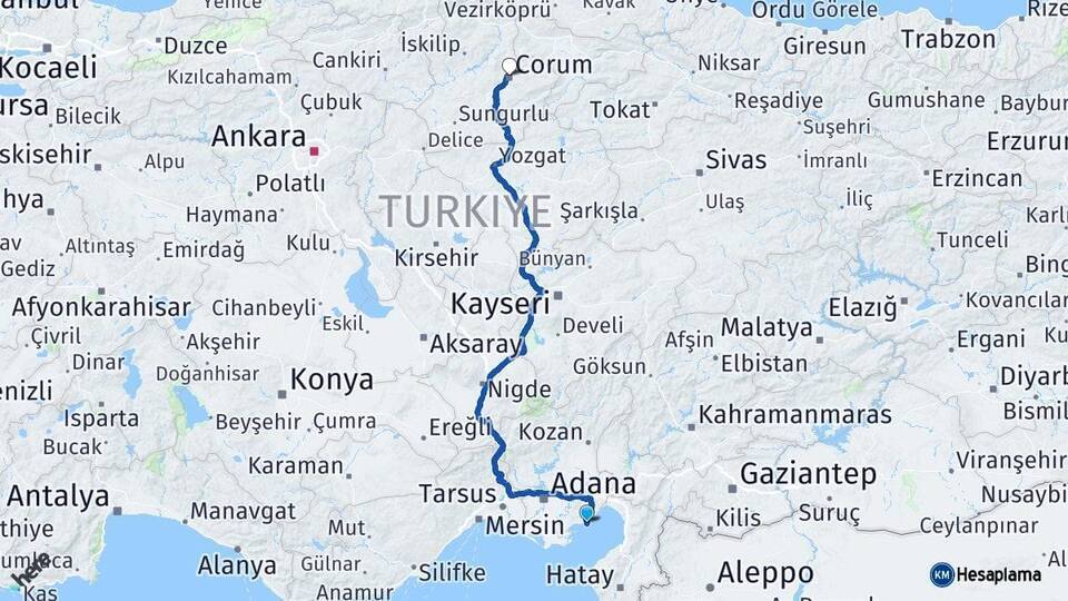 Yumurtalık Çorum Arası Kaç Km - Yol Tarifi