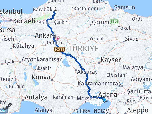 Adana Yumurtalık Karabük Arası Kaç Km - Yol Haritası