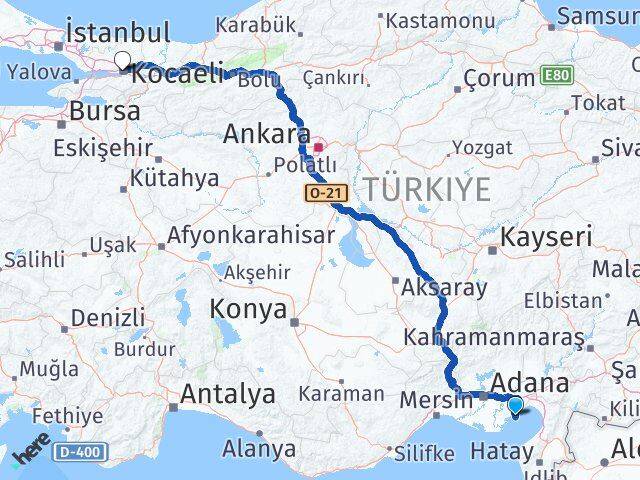 Adana Yumurtalık Kocaeli Arası Kaç Km - Yol Haritası