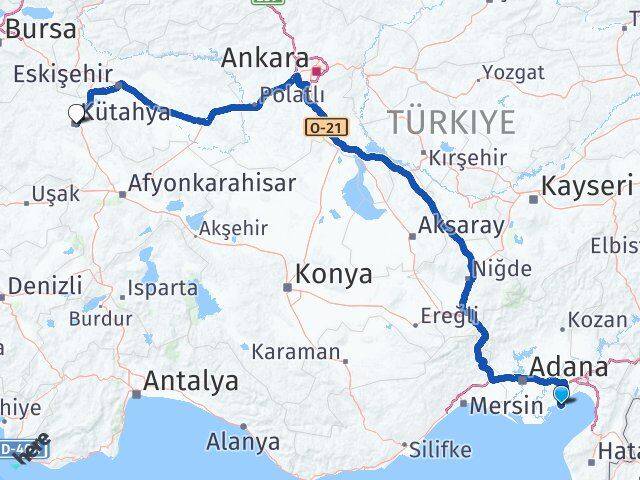 Adana Yumurtalık Kütahya Arası Kaç Km - Yol Haritası