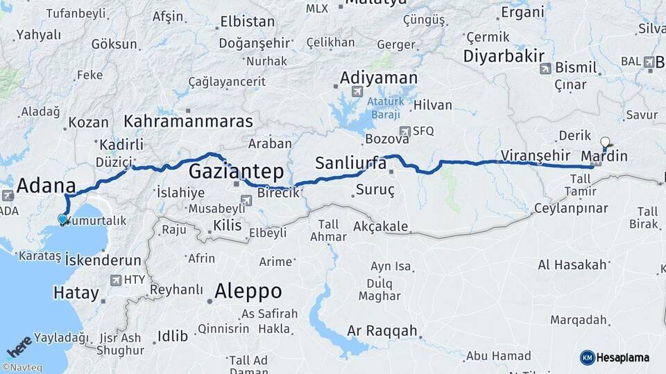 Adana Yumurtalık Mardin Arası Kaç Km - Yol Haritası