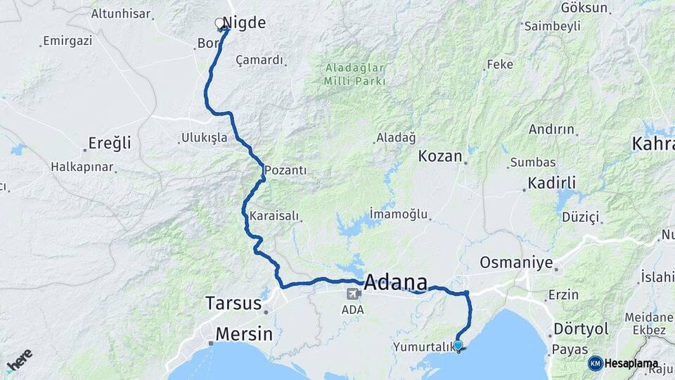 Adana Yumurtalık Niğde Arası Kaç Km - Yol Haritası