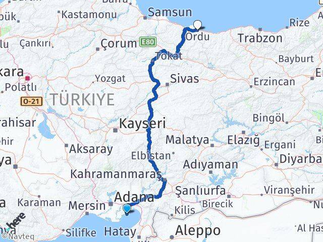 Adana Yumurtalık Ordu Arası Kaç Km - Yol Haritası