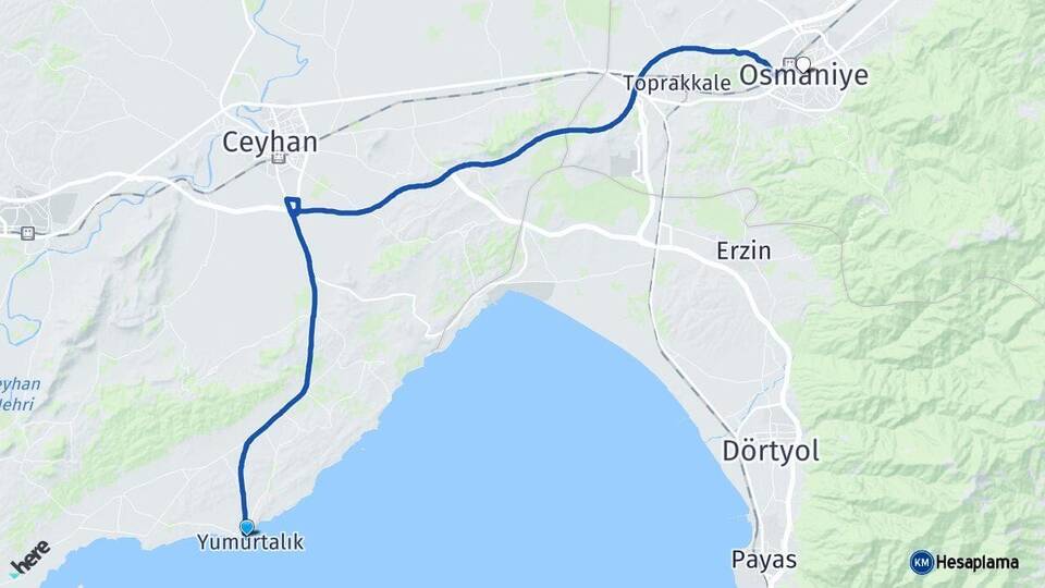 Adana Yumurtalık Osmaniye Arası Kaç Km - Yol Haritası