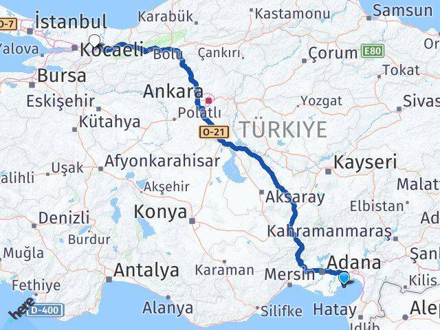 Adana Yumurtalık Sakarya Arası Kaç Km - Yol Haritası
