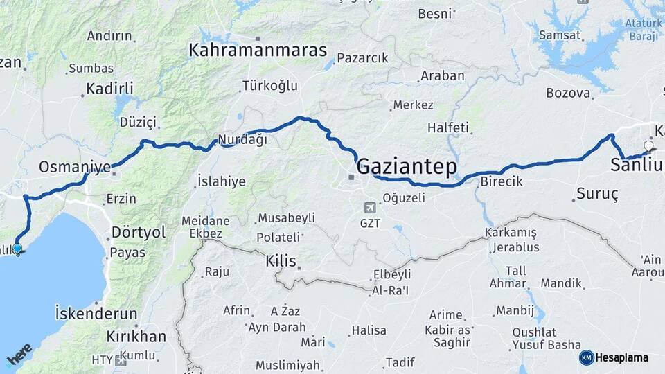 Adana Yumurtalık Şanlıurfa Arası Kaç Km - Yol Haritası