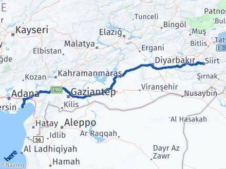 Adana Yumurtalık Siirt Arası Kaç Km - Yol Haritası