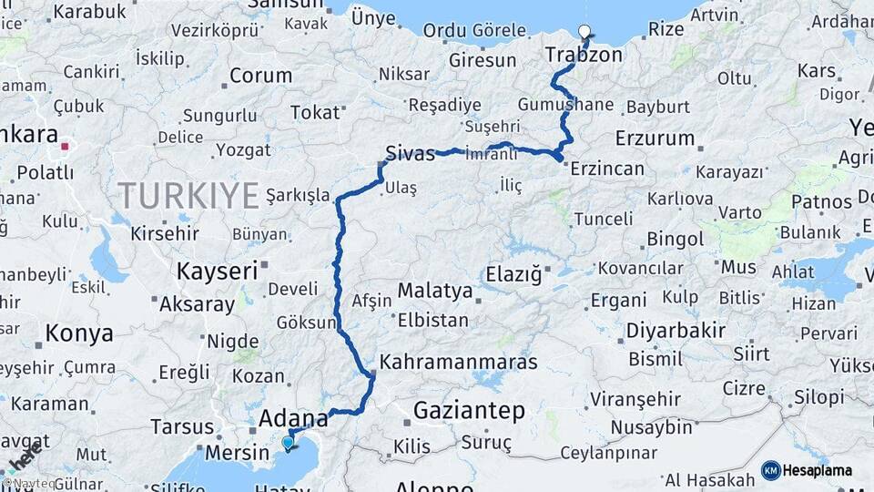 Adana Yumurtalık Trabzon Arası Kaç Km - Yol Haritası