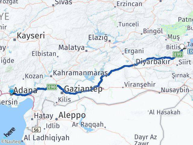 Yüreğir Bitlis Arası Kaç Km - Yol Tarifi