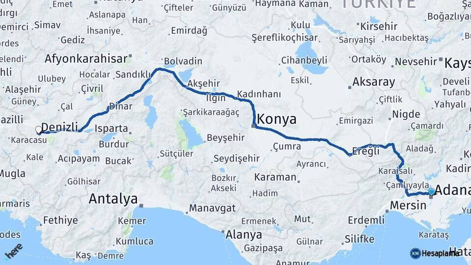Yüreğir Denizli Arası Kaç Km - Yol Tarifi