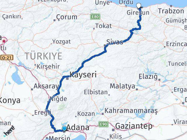 Yüreğir Giresun Arası Kaç Km - Yol Tarifi