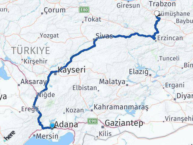 Yüreğir Gümüşhane Arası Kaç Km - Yol Tarifi