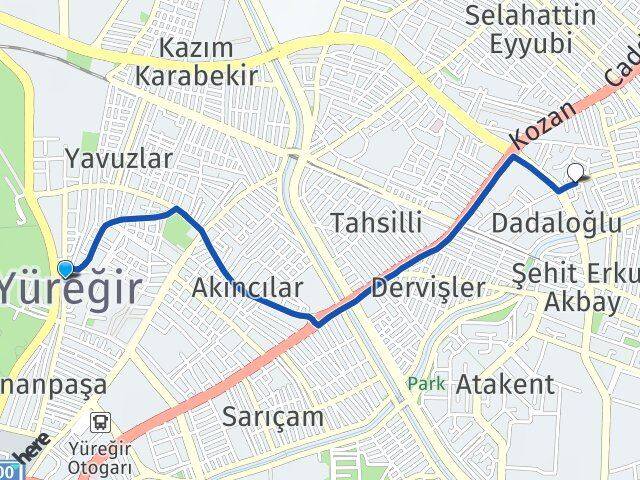 Adana Yüreğir Kiremithane Yüreğir Arası Kaç Km - Yol Haritası