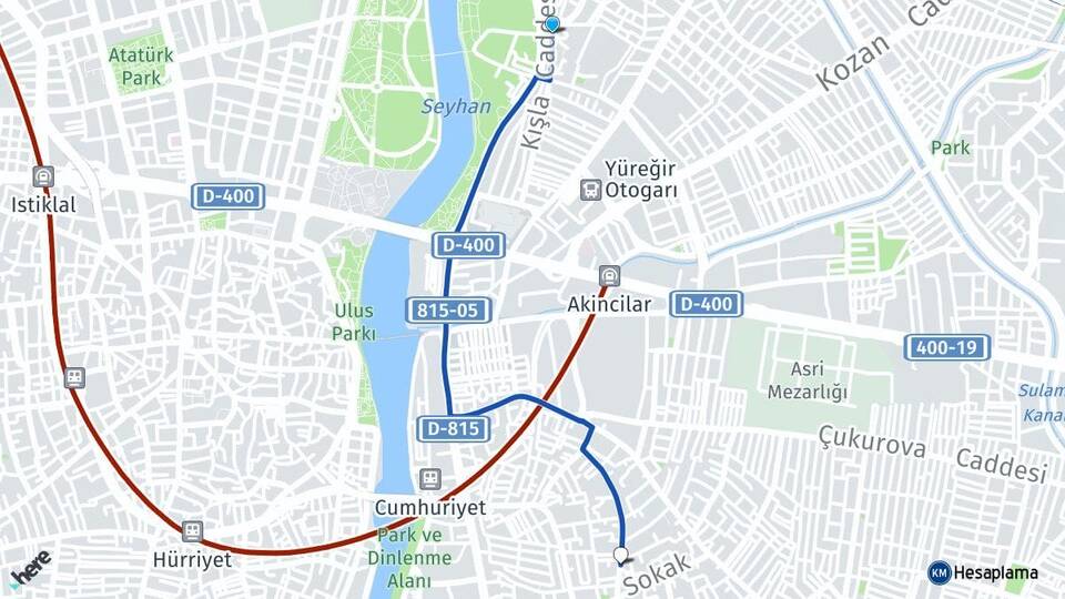 Adana Yüreğir Yamaçlı Yüreğir Arası Kaç Km - Yol Haritası