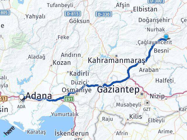 Adıyaman Adana Havalimanı Arası Kaç Km - Yol Haritası
