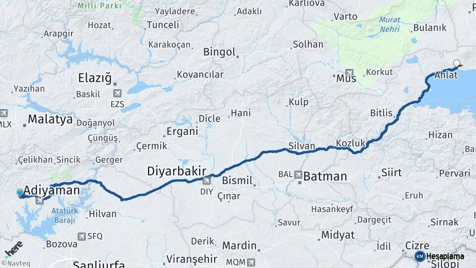 Adıyaman Adilcevaz Bitlis Arası Kaç Km - Yol Haritası