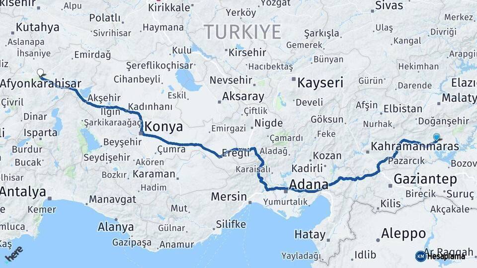 Adıyaman Afyonkarahisar Arası Kaç Km - Yol Haritası