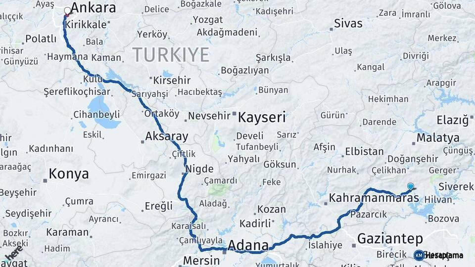 Adıyaman Ankara Arası Kaç Km - Yol Haritası