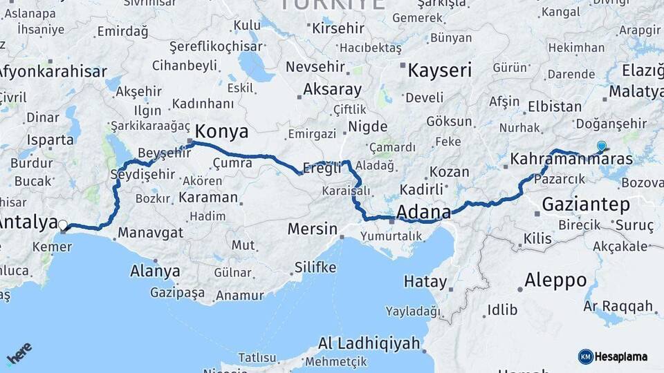 Adıyaman Antalya Arası Kaç Km - Yol Haritası